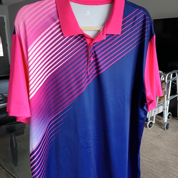 Other - Men's Performance Golf Polo Shirt - Navy & Hot Pink